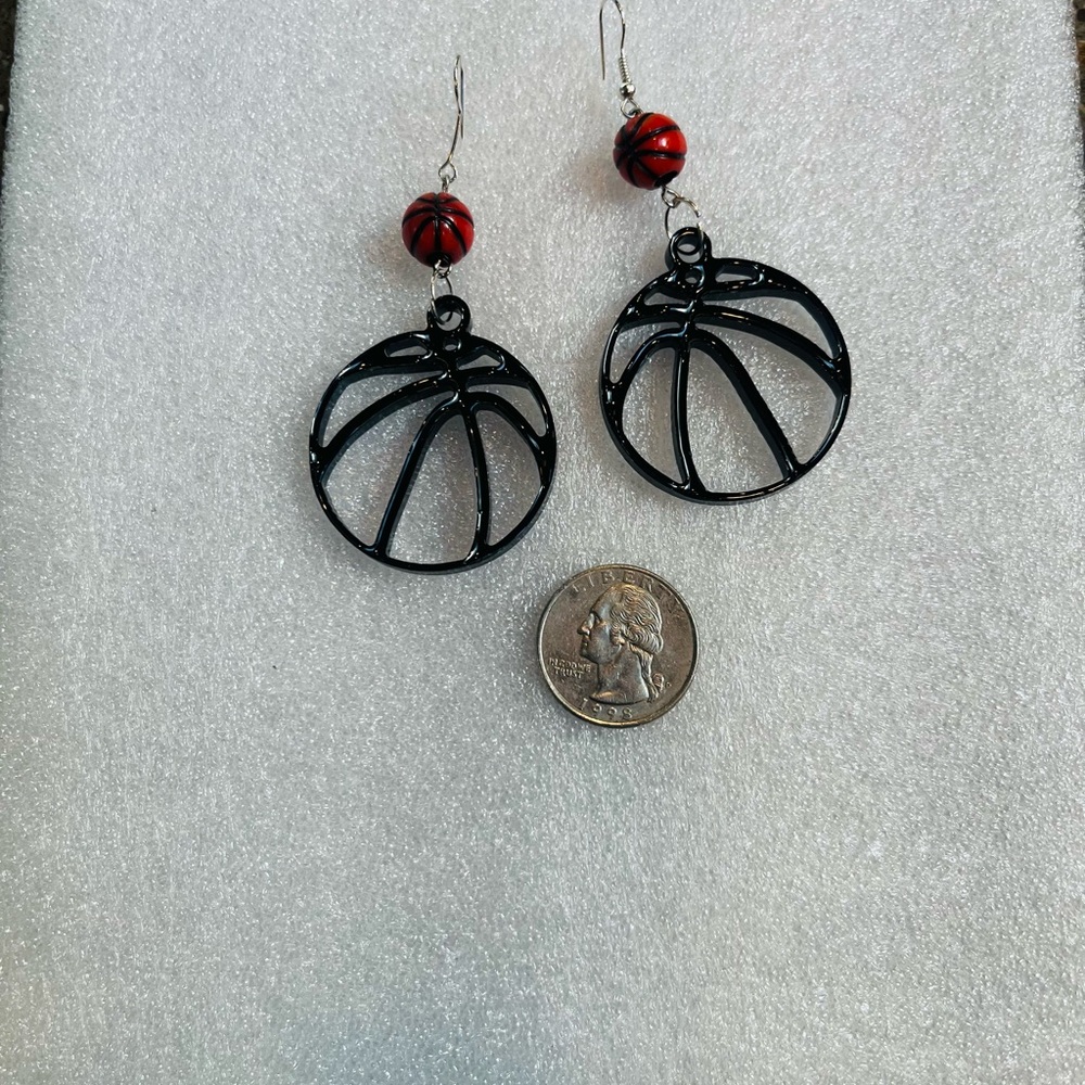 Black and Red Basketball Earrings - Picture 4 of 6